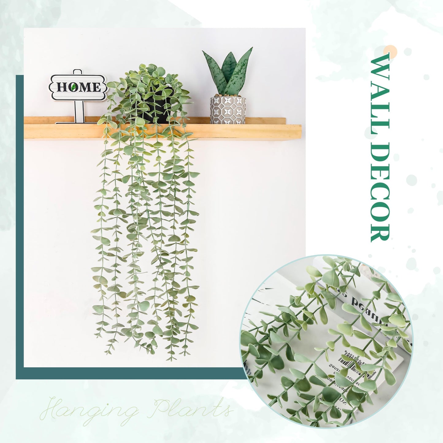 ELVASTON 1Pcs Fake Plants Hanging Artificial Potted Faux Eucalyptus Plants