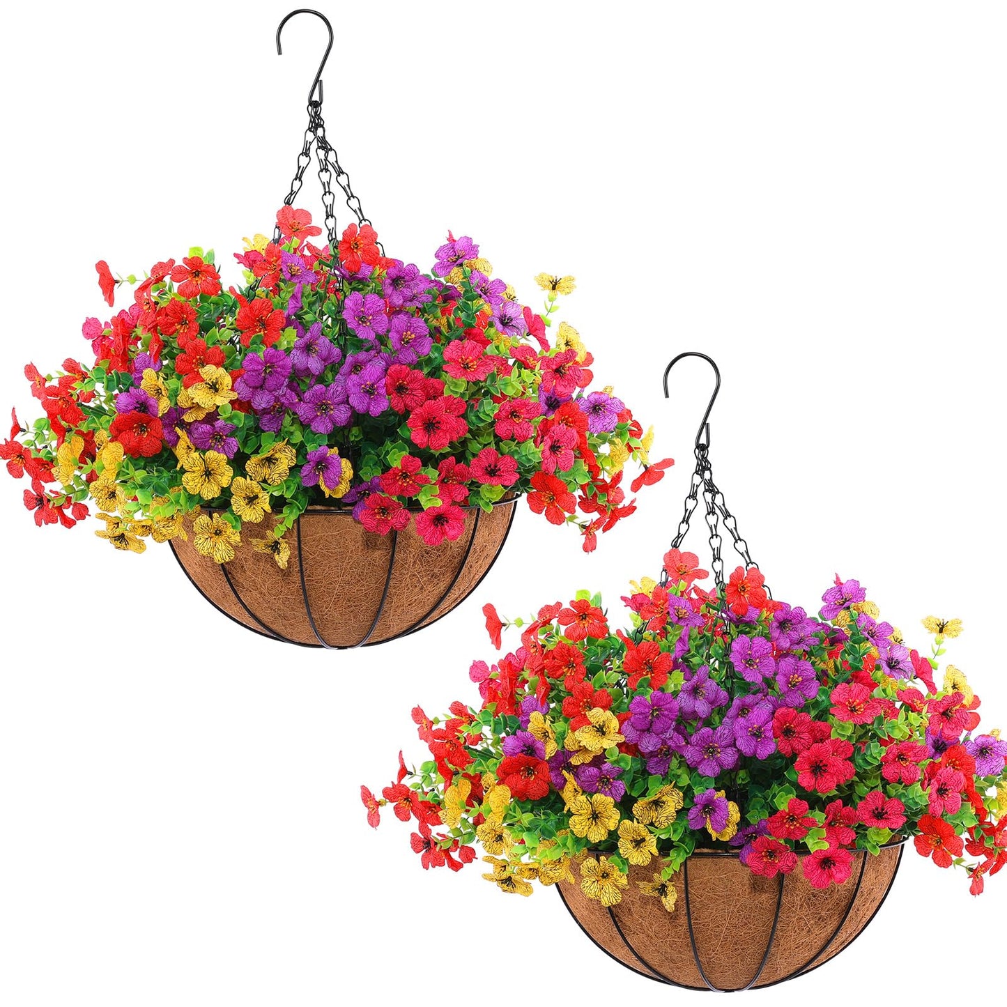 ELVASTON 2 Set Artificial Outdoor Flowers with Hanging Basket