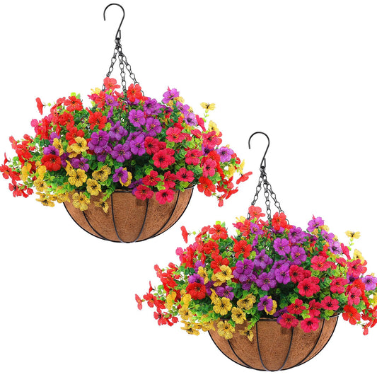 ELVASTON 2 Set Artificial Outdoor Flowers with Hanging Basket