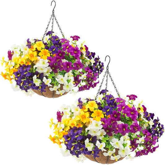 ELVASTON 2 Set Artificial Outdoor Flowers with Hanging Baskets