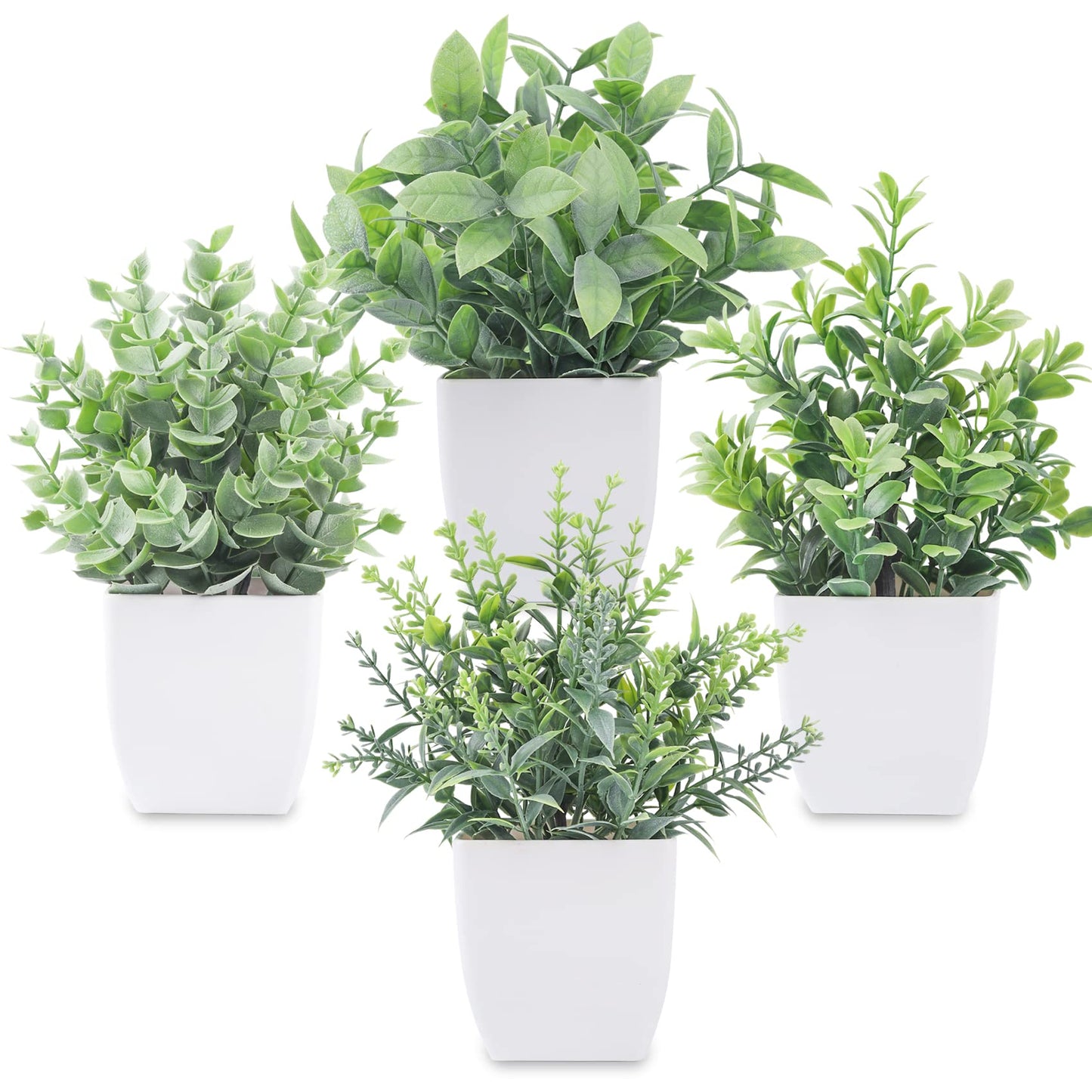 ELVASTON 4 Pack Fake Plants Mini Artificial Greenery Potted Plants