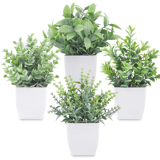 ELVASTON 4 Pack Fake Plants Mini Artificial Greenery Potted Plants