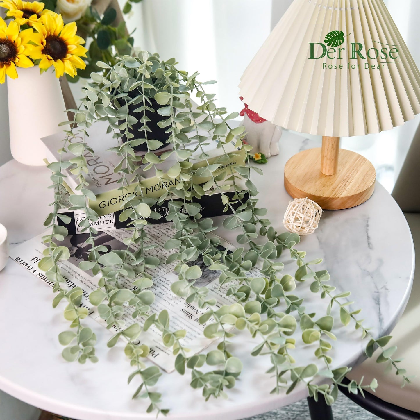 ELVASTON 1Pcs Fake Plants Hanging Artificial Potted Faux Eucalyptus Plants