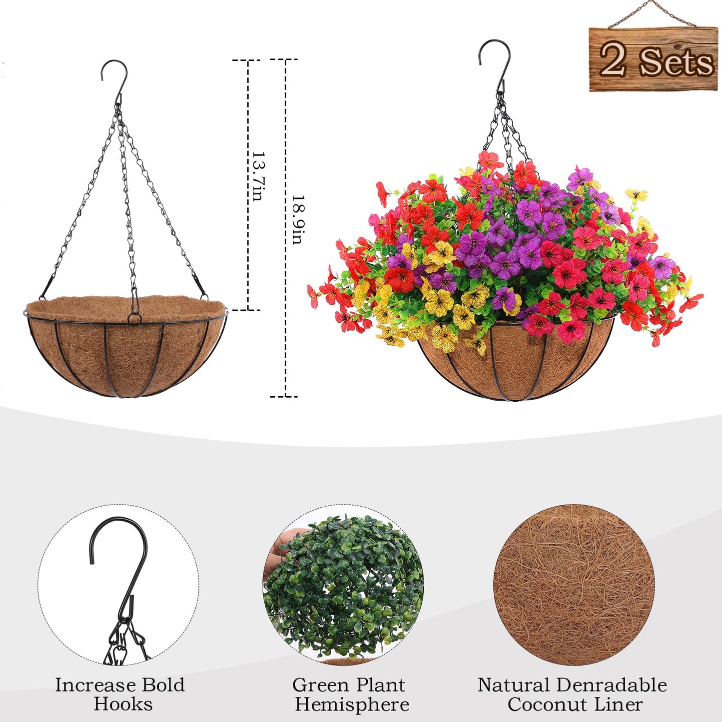 ELVASTON 2 Set Artificial Outdoor Flowers with Hanging Basket