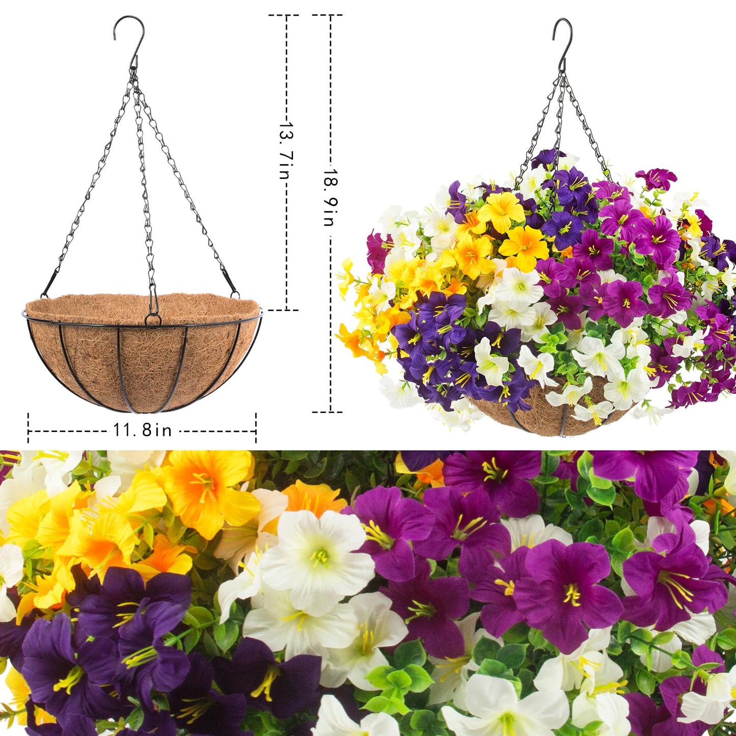 ELVASTON 2 Set Artificial Outdoor Flowers with Hanging Baskets