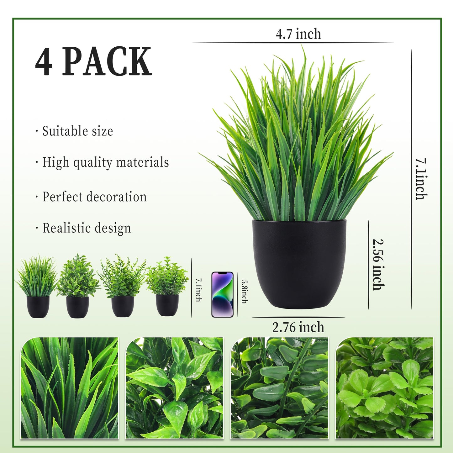 ELVASTON Fake Plants 4 Packs Artificial Plants