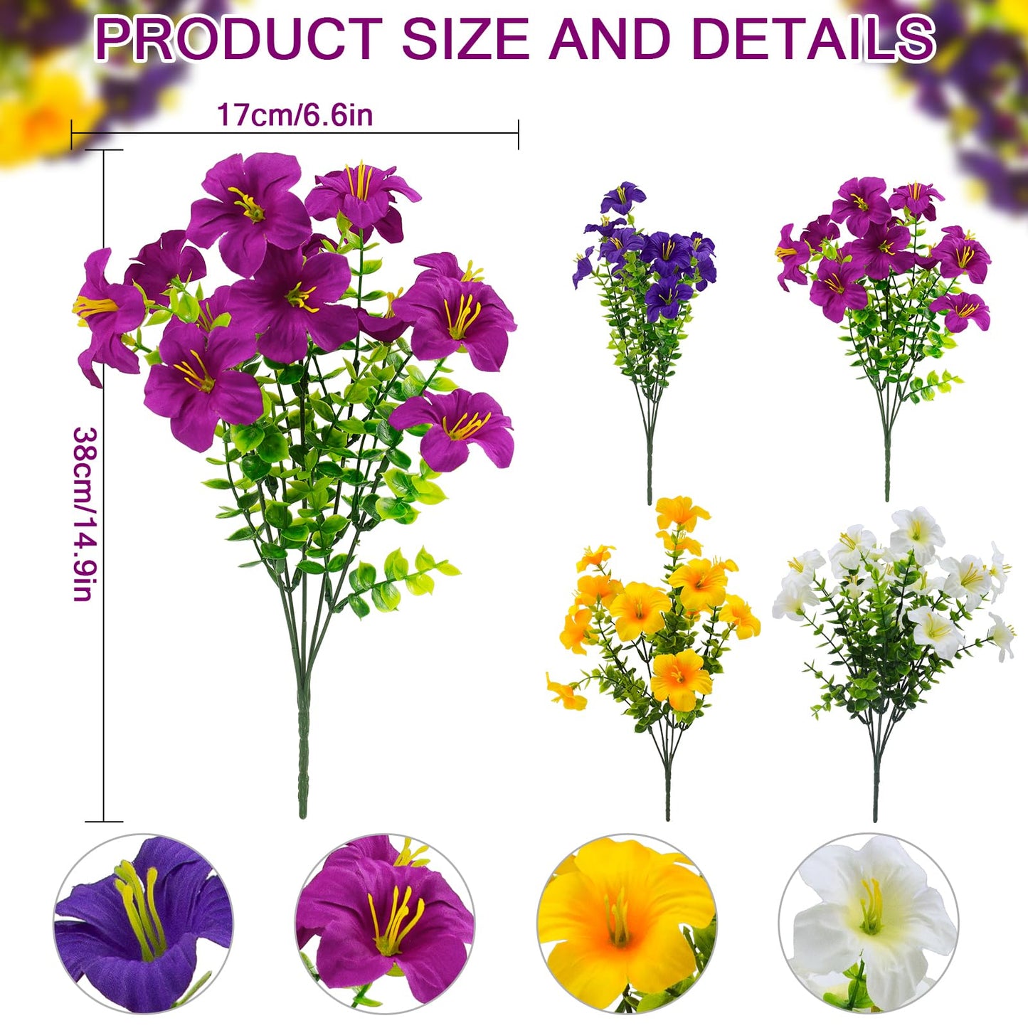 ELVASTON 2 Set Artificial Outdoor Flowers with Hanging Baskets
