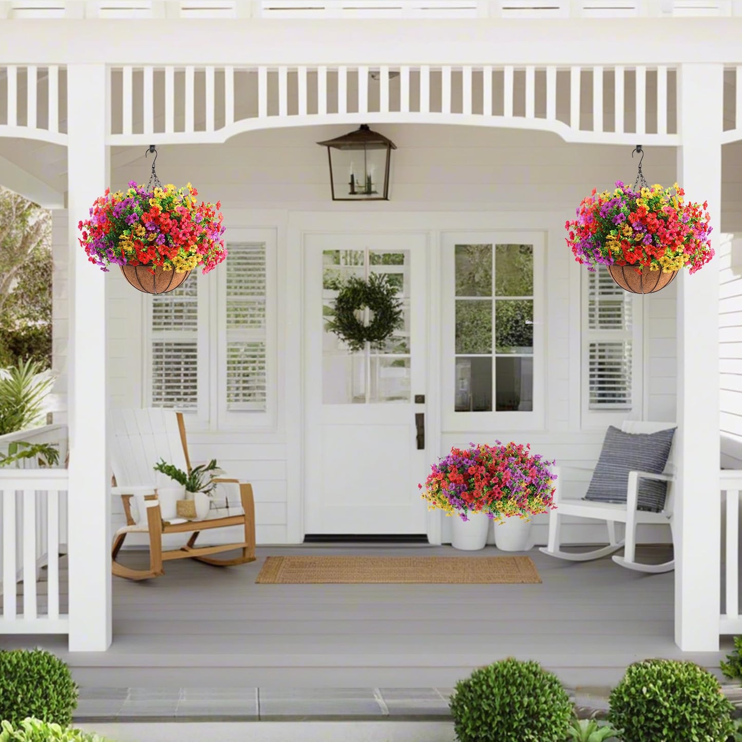 ELVASTON 2 Set Artificial Outdoor Flowers with Hanging Basket
