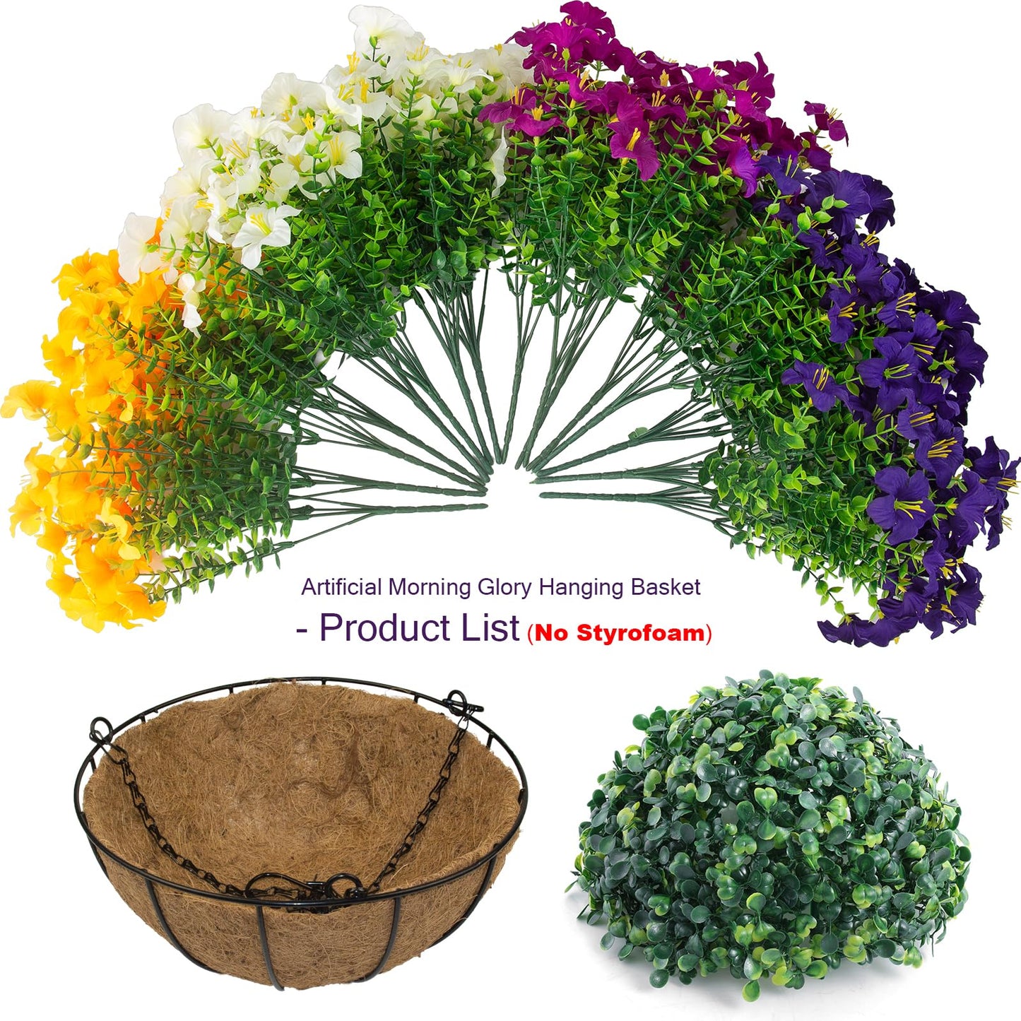 ELVASTON 2 Set Artificial Outdoor Flowers with Hanging Baskets