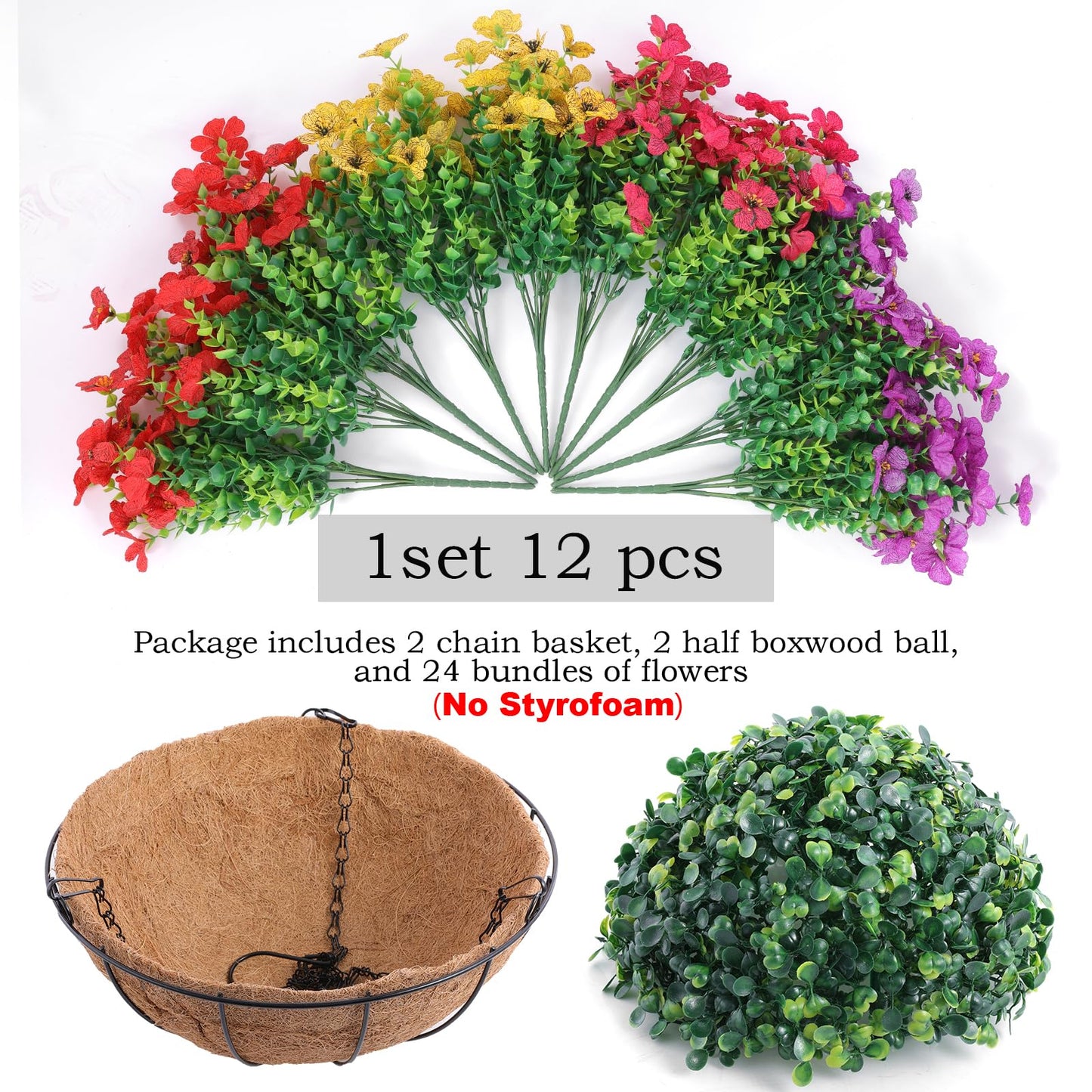 ELVASTON 2 Set Artificial Outdoor Flowers with Hanging Basket