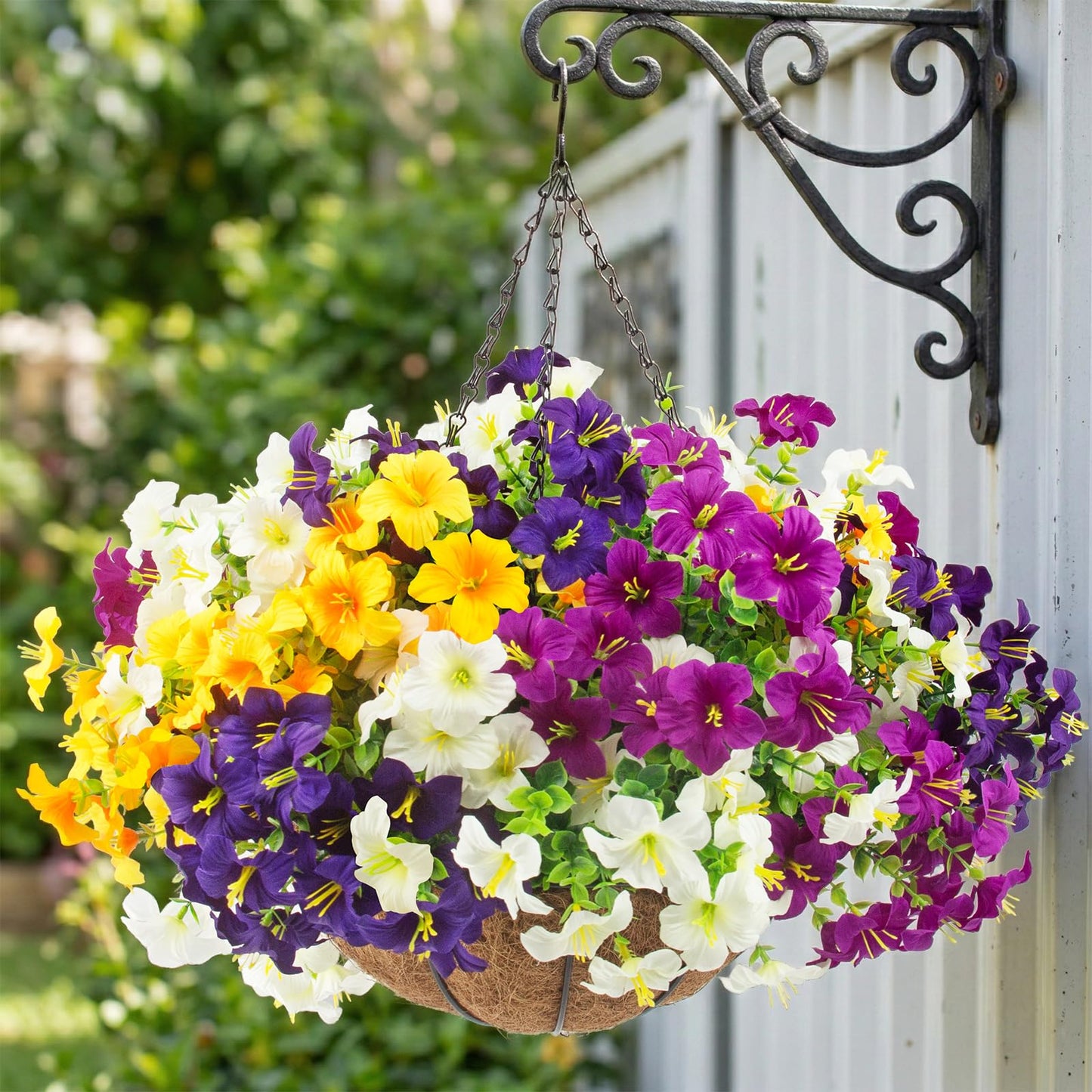 ELVASTON 2 Set Artificial Outdoor Flowers with Hanging Baskets