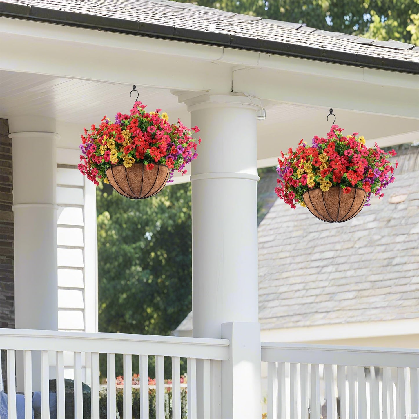 ELVASTON 2 Set Artificial Outdoor Flowers with Hanging Basket