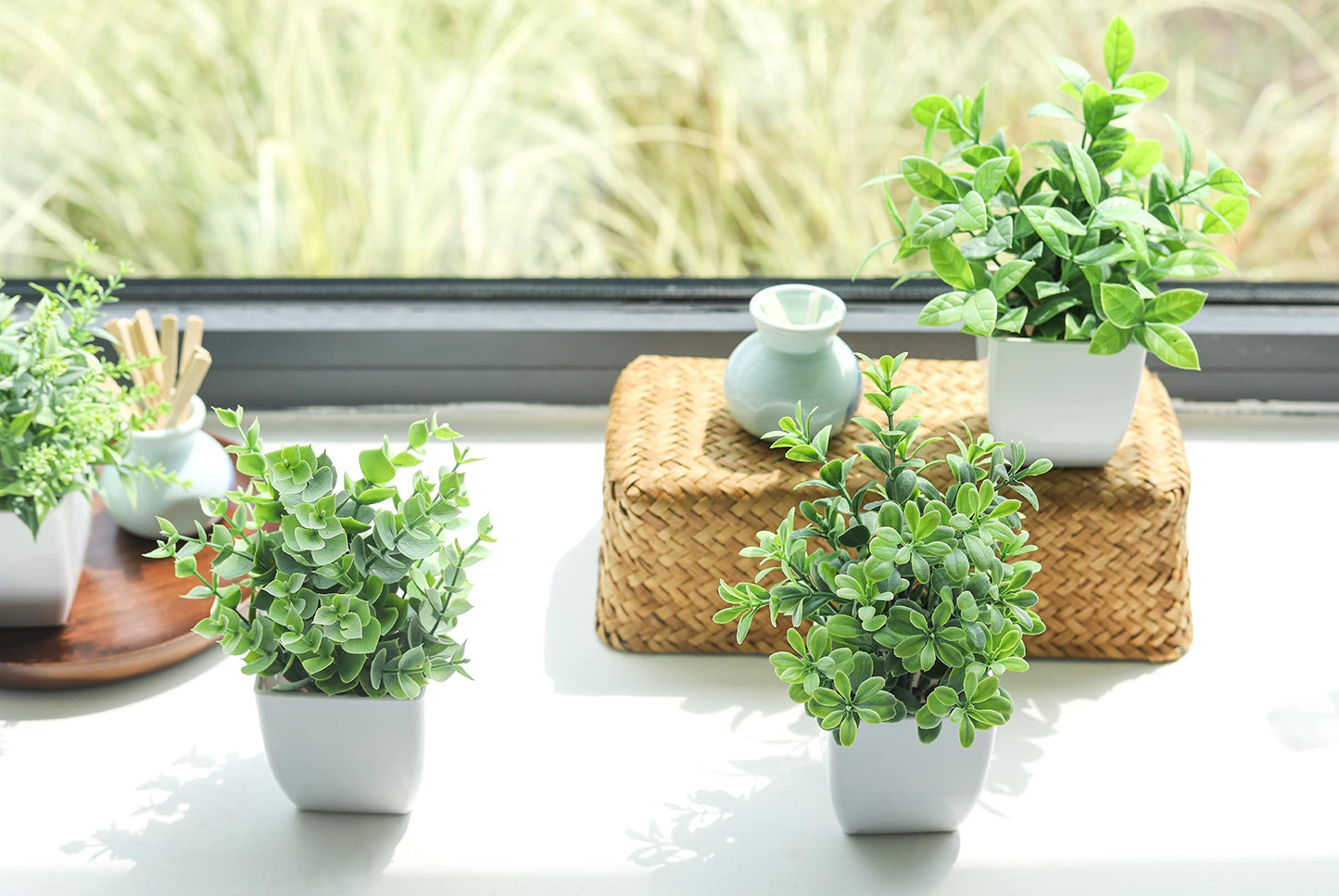 ELVASTON 4 Pack Fake Plants Mini Artificial Greenery Potted Plants
