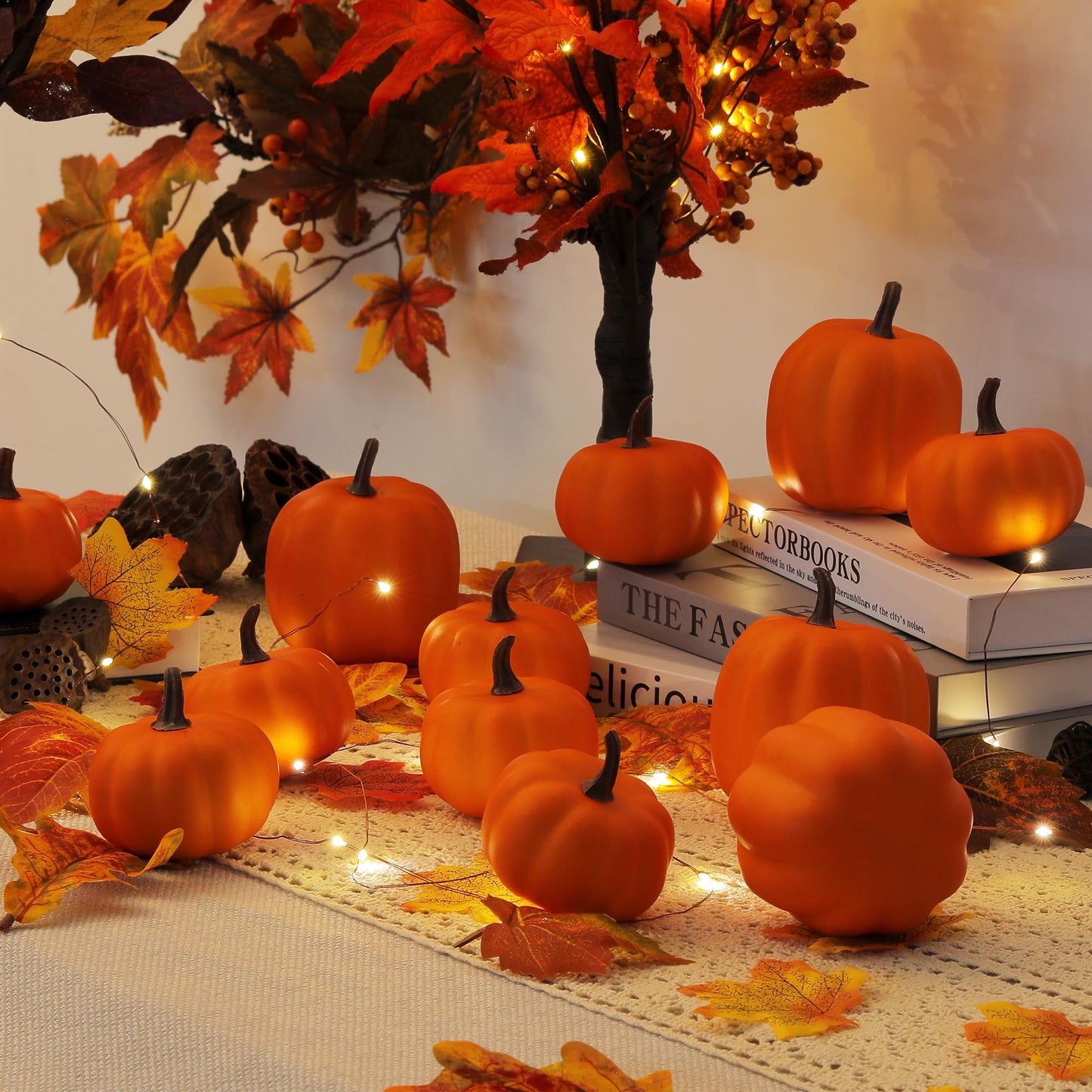 Orange Artificial Pumpkins, Harvest Decor Foam Pumpkin